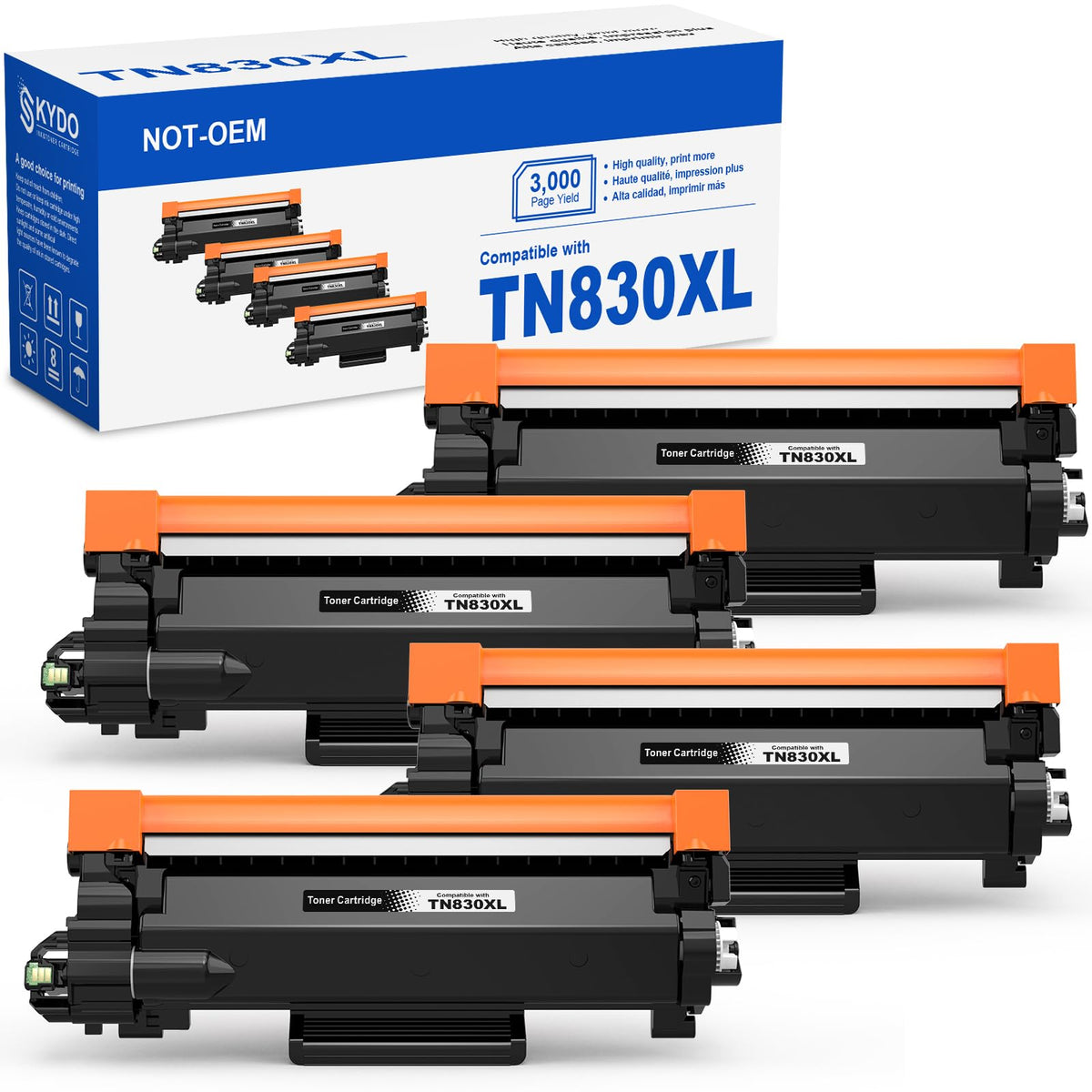 [4 Black] TN830XL Black Toner Cartridge Compatible Replacement for TN8