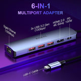 USB C Hub Ethernet Multiport Adapter, KOZYC 6 in 1 USB C to HDMI Dock