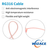 10ft SMA Male to SMA Male Coaxial Cable, WIZACE RG316 Flexible SMA Ext