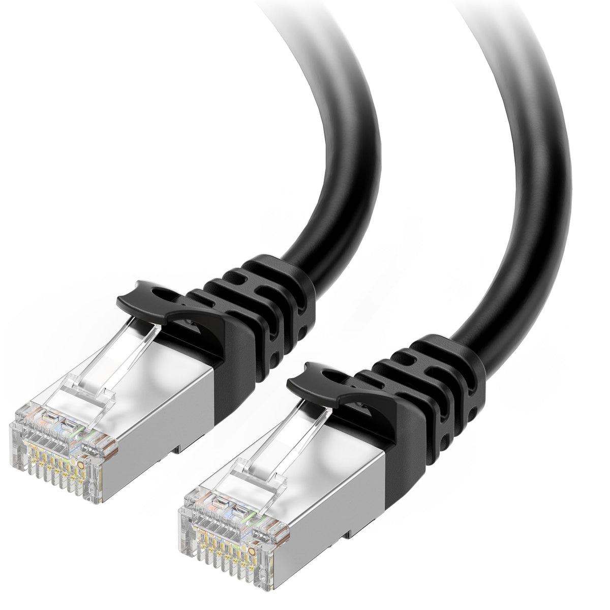 Câble Ethernet CAT6a gris de 7,6 m, RJ45 sans accroc, 10 G, PoE 100 W, S/FTP, LSZH, cuivre nu pur 27 AWG, 500 MHz, cordon de brassage réseau blindé