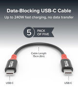 Câble USB-C vers USB-C Plugable, câble de charge uniquement avec bloqueur de données 6po (Pac