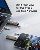 Lexar D40E 128GB Dual USB 3.2 Gen 1 Type-C Jump Drive, USB-C Flash Met