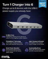 Plugable 6 Port USB C Charging Station, Up to 100W Charger for Multipl