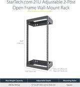 StarTech.com 2-Post 21U Heavy-Duty Wall Mount Network Rack, 19