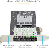 Carte réseau 4 ports GBE SFP StarTech, PCIE 2.0 X2 (compatible X4, X8, X16), contrôleur Intel I350-AM4 4X GBE, cuivre/fibre optique 1000BASE