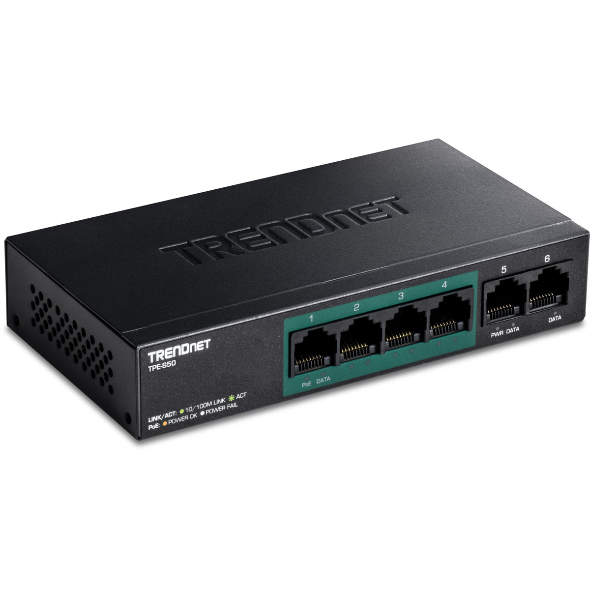 TRENDnet 6-Port Fast Ethernet PoE+ Switch,TPE-S50,4 x Fast Ethernet Po