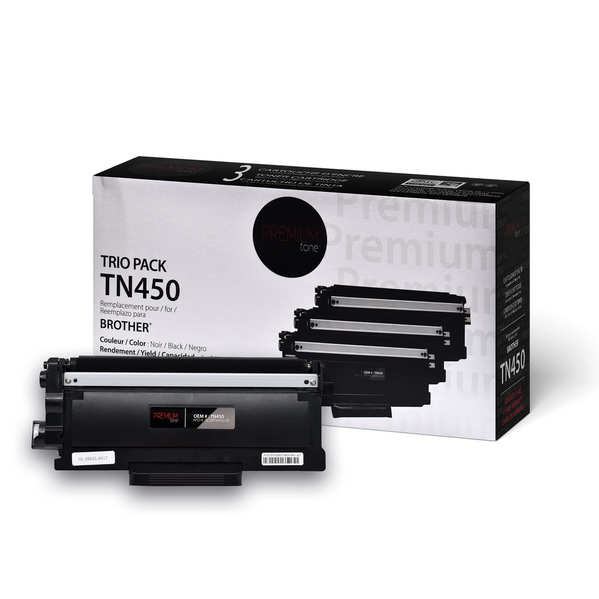 Lot de 3 toners noirs de remplacement TN450 TN-450 pour Brother