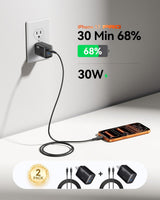 STARTECH 30W USB-C WALL CHARGER, PORTABLE GAN CHARGER WITH USB POWER DELIVERY FAST CHARGING, GAN 5V/9V/15/20V PD, USB-C CHARGER, BLACK