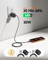 StarTech 30W USB-C Wall Charger, Portable GAN Charger with USB Power Delivery Fast Charging, GAN 5V/9V/15/20V PD, USB-C Charger, Black