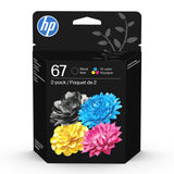Original HP 67 Black/Tri Color Ink Cartridges (2 Pack), Works with HP