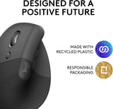 Logitech Lift Left Vertical Ergonomic Mouse, Left-Handed, Wireless, Bl