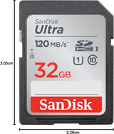 Carte mémoire SanDisk Ultra SDHC UHS-I de 32 Go - 120 Mo/s, C10, U1, Full HD