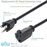 StarTech.com 25ft Power Extension Cord, NEMA 5-15R to NEMA 5-15P