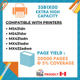 Best Remanufactured Toner Cartridge 55B1X00 for use in Lexmark MS431dn