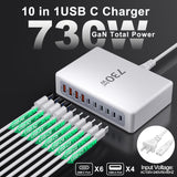 Chargeur Targus Hyperjuice 145W PD 3.1 USB-C/A (3 ports USB-C/1 port USB-A) avec ADAPTATEURS de voyage + Câble C8