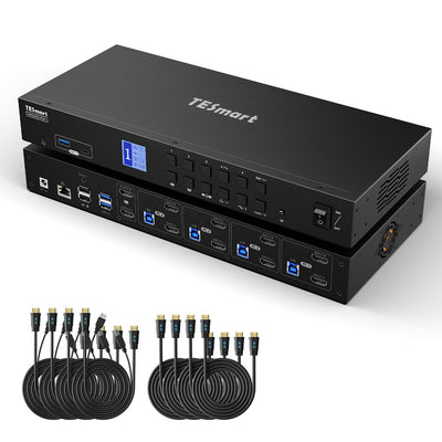 KVM Switch HDMI 4 Port Box, UHD 4K@60Hz 3 USB 3.0 Hub, HDMI KVM Switch