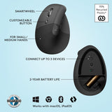 Logitech Lift Left Vertical Ergonomic Mouse, Left-Handed, Wireless, Bl