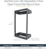 StarTech.com Rack réseau mural 2 montants 18U robuste, ouvert 19 po, F