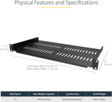 StarTech.com 1U Vented Server Rack Cabinet Shelf - 10in Deep Fixed Can