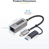 StarTech.com Adaptateur USB-C vers Ethernet 2,5 GbE avec convertisseur USB-A, Ordinateur portable
