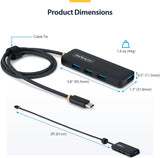 Concentrateur USB-C 4 ports StarTech, SuperSpeed 5 Gbit/s, 4 adaptateurs USB-A, auto-alimenté