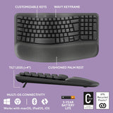 Logitech Wave Keys MK670 Combo, Wireless Ergonomic Keyboard with Signa