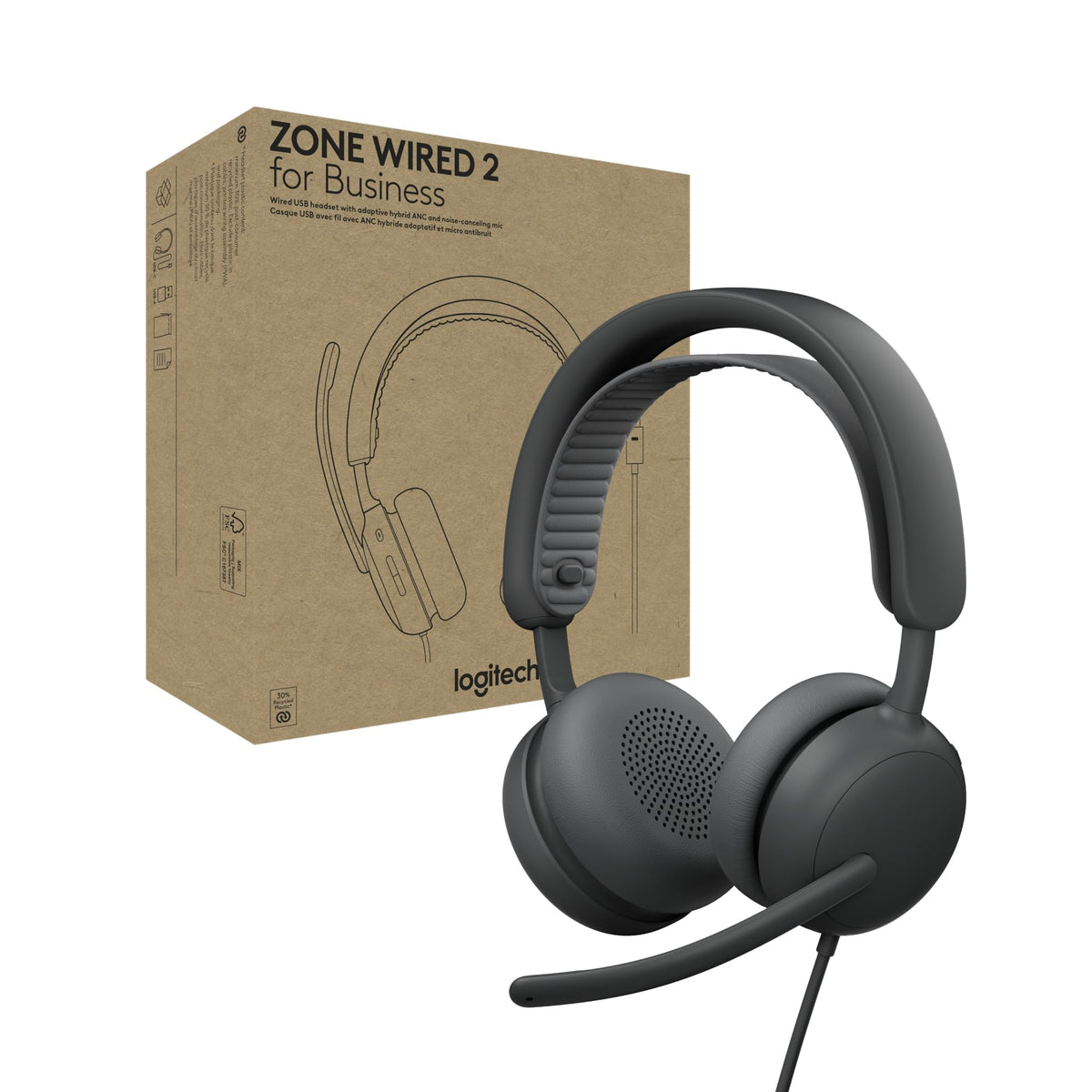 Logitech Zone Wired 2 for Business - Noise-Canceling Headset with Adap