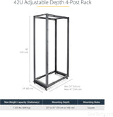 StarTech 42U 4-Post Server Rack, 19in Open Frame Rack with 40in (101cm