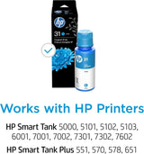 HP 31 Cyan Ink Bottle, 70ml (1VU26AN) L Cyan