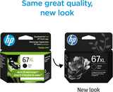 Cartouche d'encre noire HP 67XL grande capacité authentique, compatible avec HP DeskJet