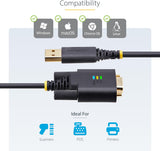 StarTech 6.6FT (2M) USB to Serial Adapter Cable, COM Retention, Interchangeable Screws/NUTS, USB-A to DB9 RS232, FTDI IC, ESD Protection
