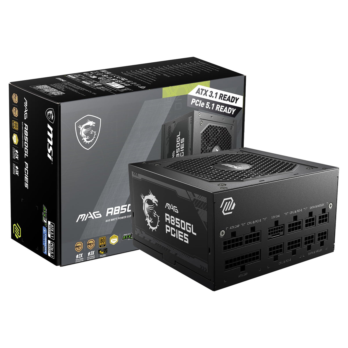 MSI MAG A850GL PCIE5, Fully Modular Compact Gaming 850W Power Supply,