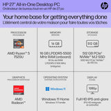 HP 27 inch All-in-One Desktop PC, FHD Display, AMD Ryzen 5 7520U, 16 G
