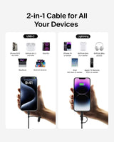 Belkin BoostCharge tressée 2-en-1 Câble de charge USB-C avec USB-C et Lightning