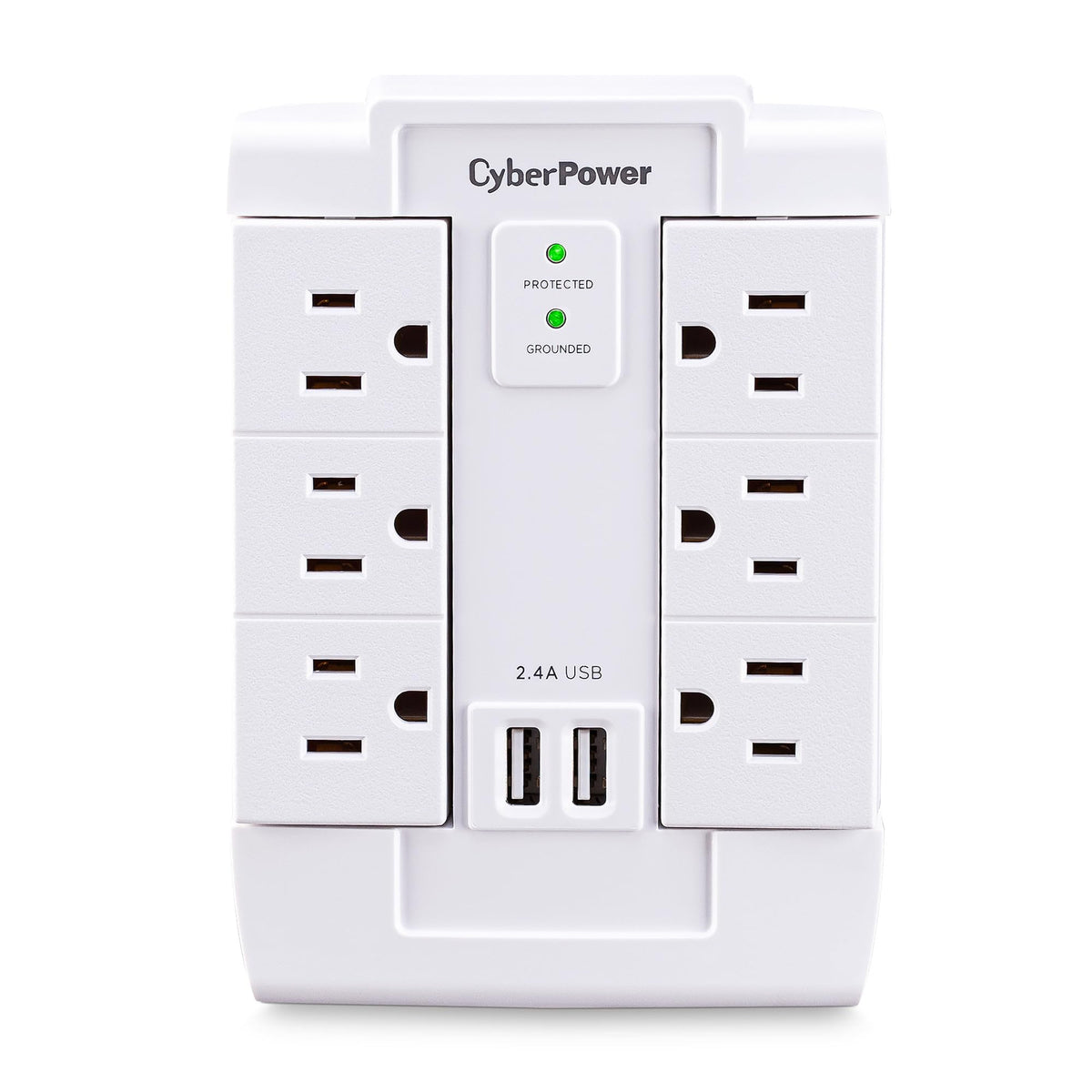 6OUTLET Swivel Wall TAP 1200J 2 USB 2.4A White