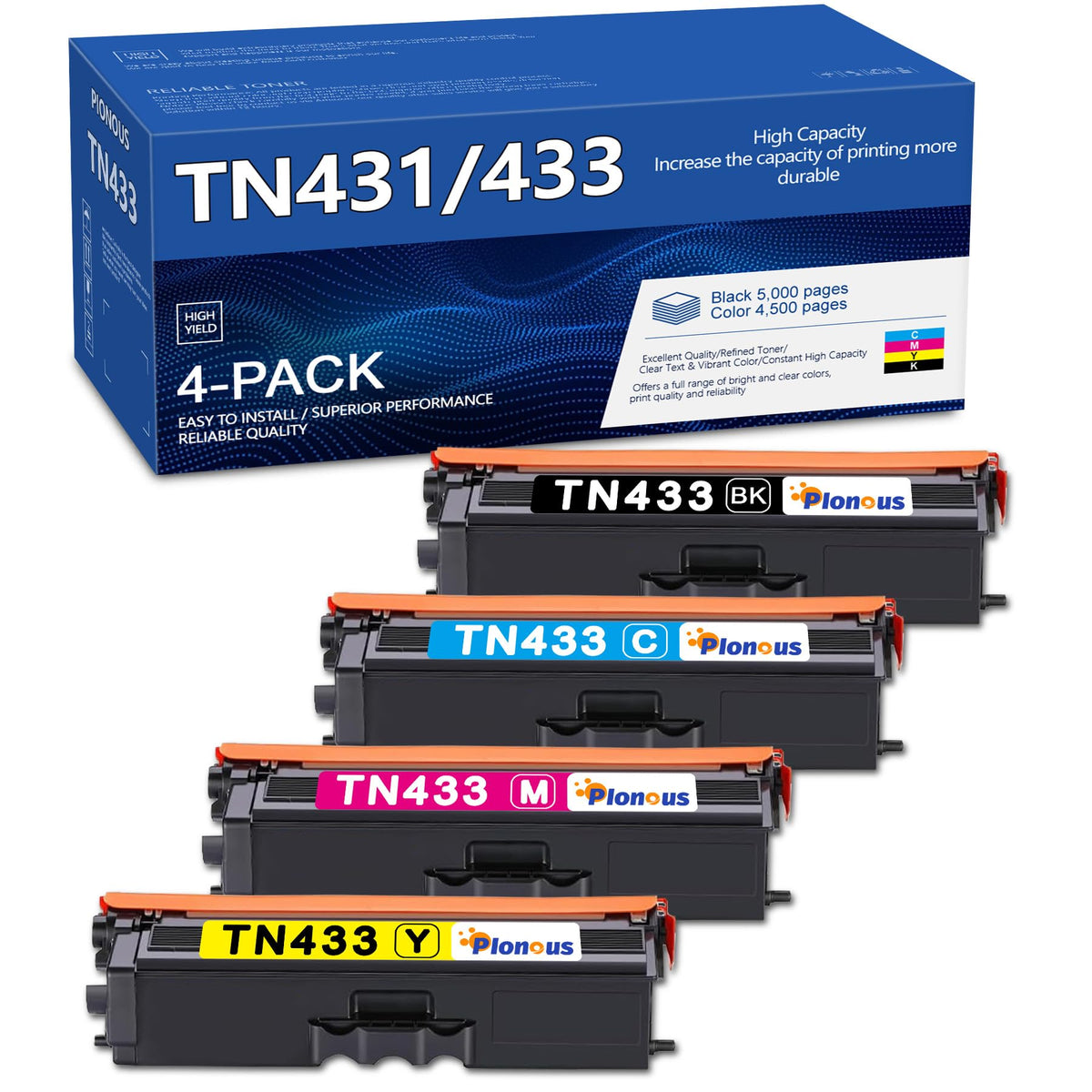 TN433 TN431 TN436 Cartouche de toner 4 emballages Rendement élevé Remplacement pour Brother