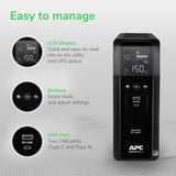 APC UPS 1500VA/900W Pure Sine Wave UPS for Computer, Electronics, BR15