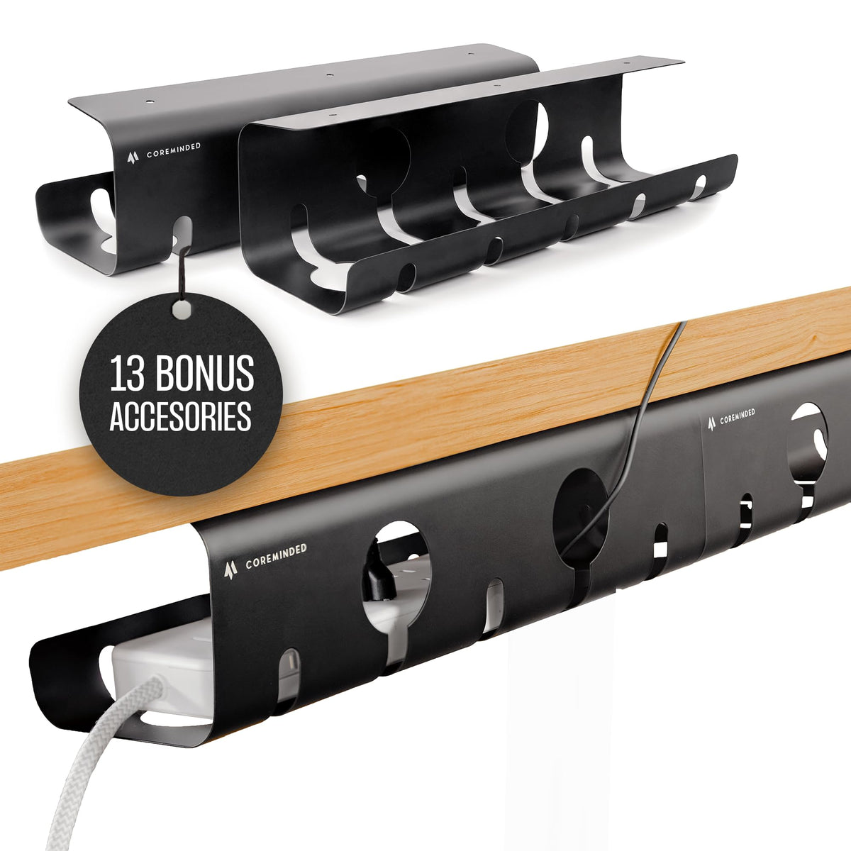 STARTECH 2-PACK UNDER DESK CABLE MANAGEMENT TRAY, 42IN LONG (21IN PER TRAY), METAL SLOTTED STYLE CABLE ORGANIZER, SCREW-ON INSTALL, POWER BAR HOLDER,