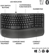 Logitech Wave Keys for Business, clavier ergonomique sans fil avec repose-poignets
