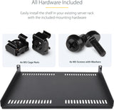 StarTech.com 1U Vented Server Rack Shelf, 16in (40cm) Mounting Depth,