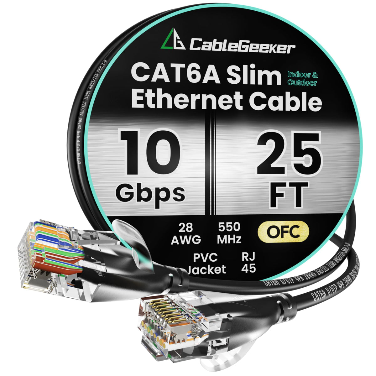 Câble Ethernet Cat6a Slim CableGeeker 7,6 m - UTP 28AWG Cuivre Pur Pat