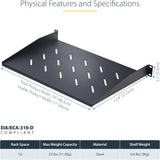StarTech.com 1U Vented Server Rack Shelf, 12in/31.5cm Mounting Depth,