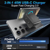 Chargeur Samsung super rapide 45W USB-C, charge rapide double port USB-C 45W