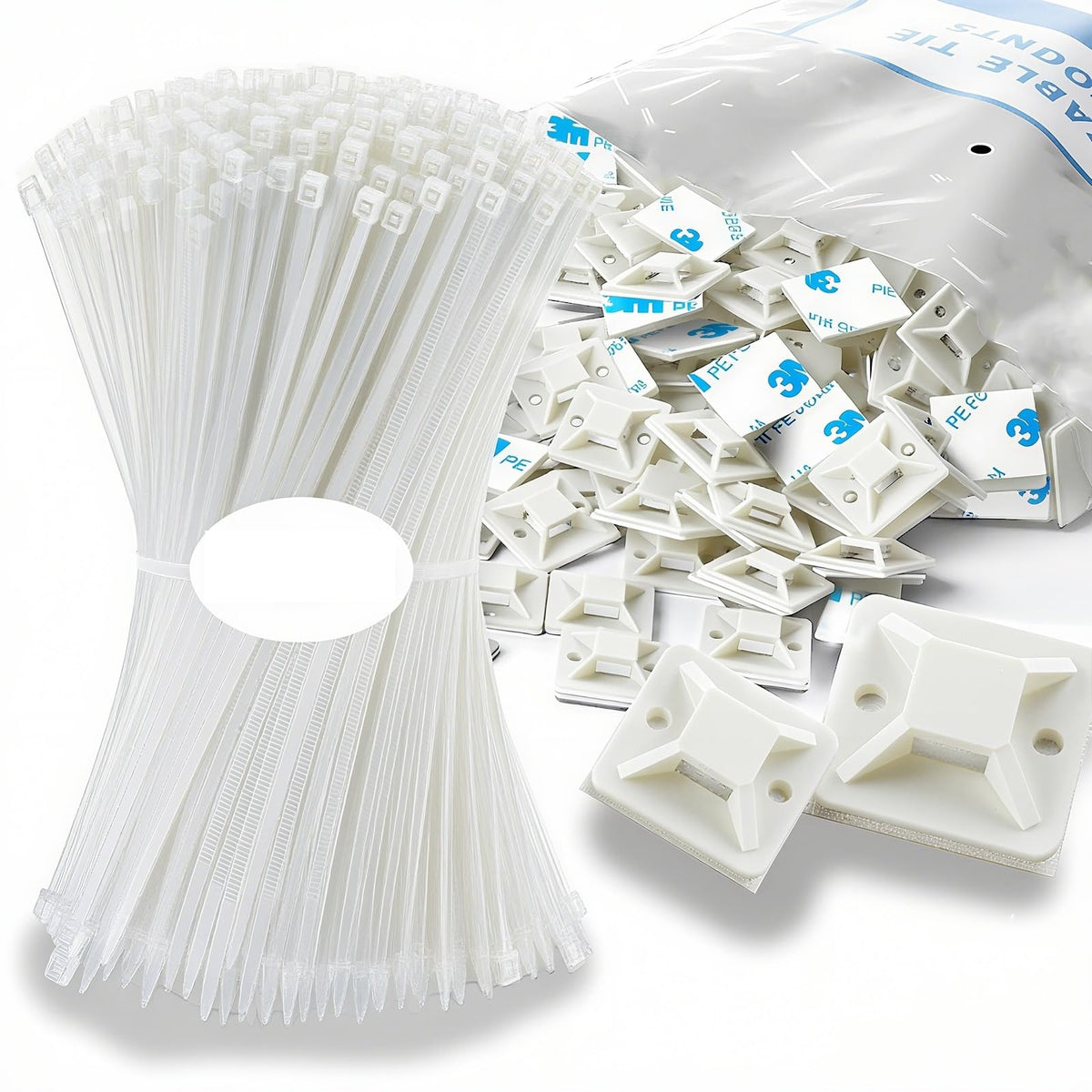 1000-Pack White Self-Adhesive Cable Tie Mounts with Multi-Purpose Stic