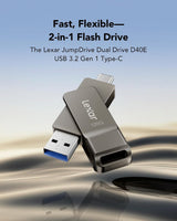 Lexar D40E 128GB Dual USB 3.2 Gen 1 Type-C Jump Drive, USB-C Flash Met