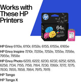Original HP 64XL Tri-Color High-Yield Ink Cartridge, Works with HP En