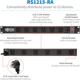 POWER STRIP 12OUT 5-15P 120V 36IN METAL VERTICAL