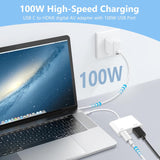 Type C to HDMI to USB C Adapter, USB C to HDMI Adapter with 100W Fast