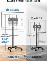BONTEC Mobile TV Stand, Rolling TV Stand for 23-60 Inch Screens, Adjus