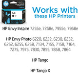 Original HP 64 Black Ink Cartridge, Works with HP ENVY Photo 6200, 71